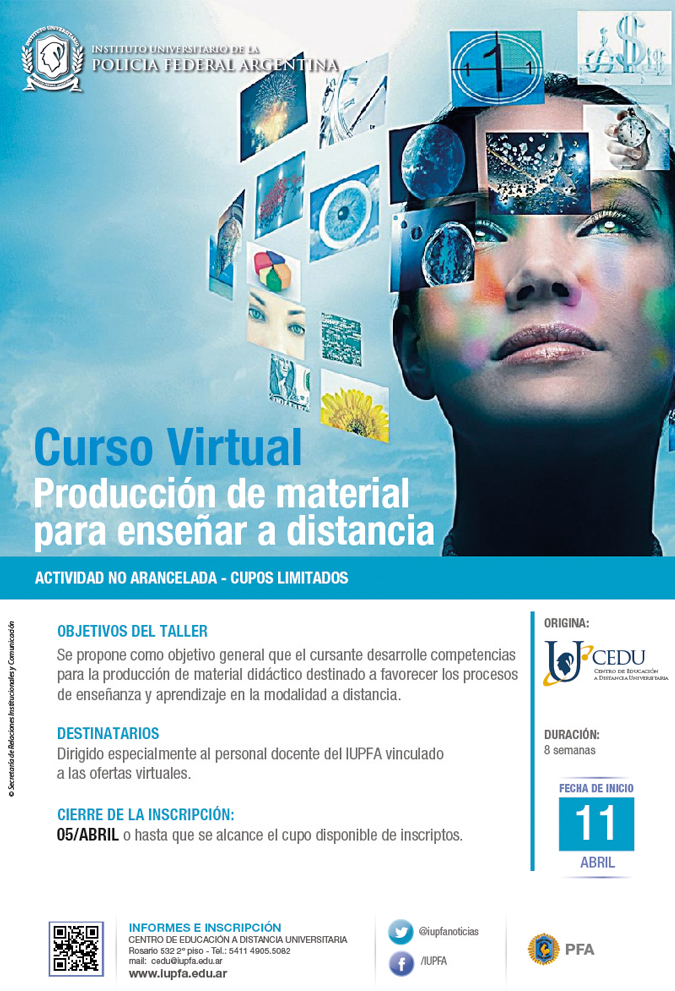 IUPFA . 11 DE ABRIL . CURSO VIRTUAL . PRODUCCIÓN DE MATERIALES PARA ENSEÑAR A DISTANCIA