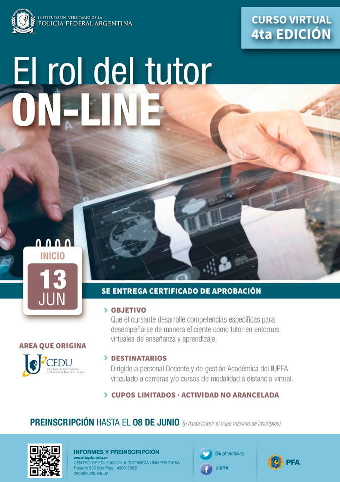 IUPFA . 13 DE JUNIO . CURSO VIRTUAL : EL ROL DEL TUTOR ON-LINE | 4ta edición