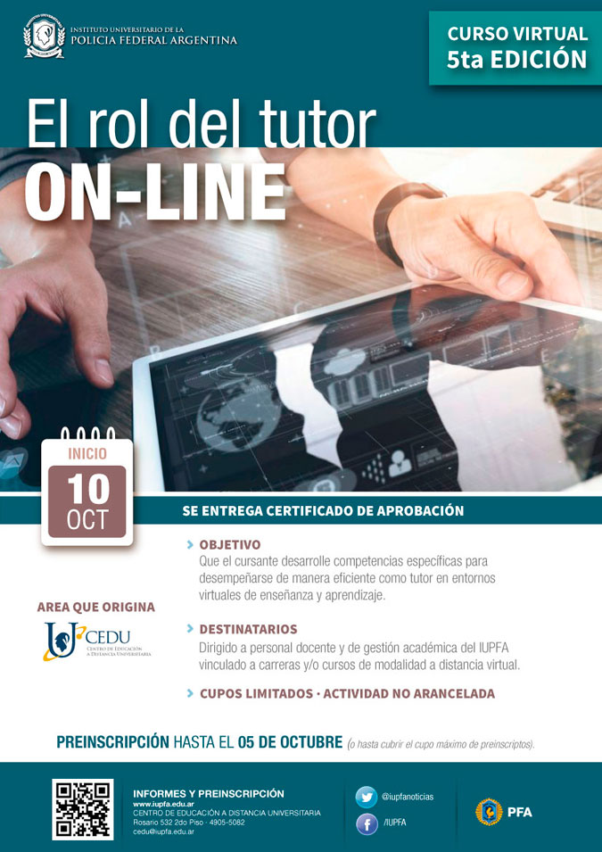 IUPFA . 10 DE OCTUBRE . CURSO VIRTUAL : EL ROL DEL TUTOR ON-LINE | 5ta edición