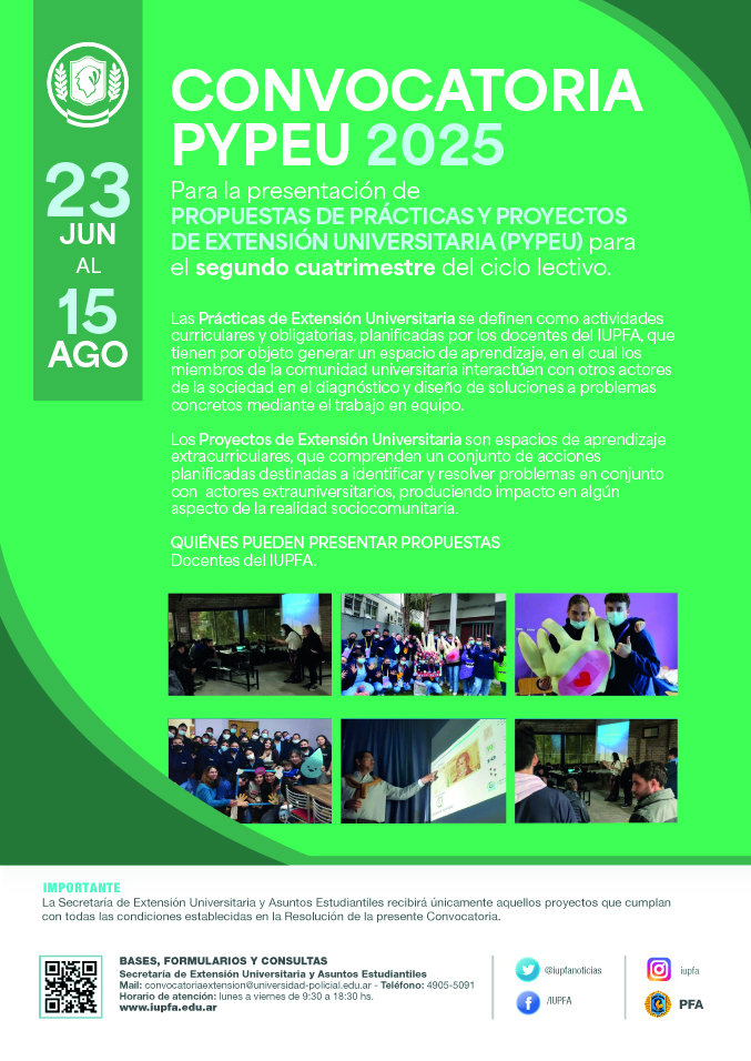 CONVOCATORIA A PROPUESTAS DE PRÁCTICAS Y PROYECTOS DE EXTENSIÓN UNIVERSITARIA (PyPEU) - IUPFA